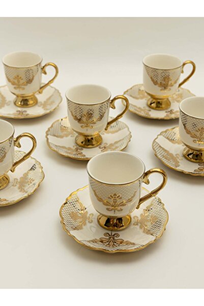 Yaren Style Saray Footed Coffee Cup Set for 6 People - 90 ml