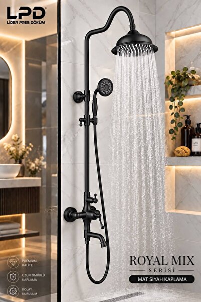 LPD LİDER SİYAH DUŞ TAKIMI MAT SİYAH ROBOT DUŞ SİSTEMİ BANYO BATARYASI DAHİL SET