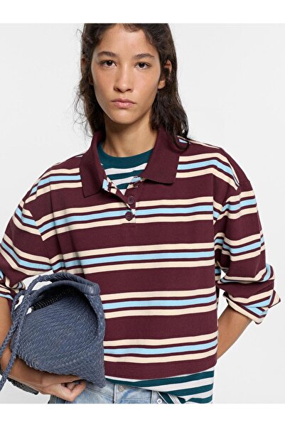 PARFOIS Kadın Polo Yakalı Çizgili T-Shirt