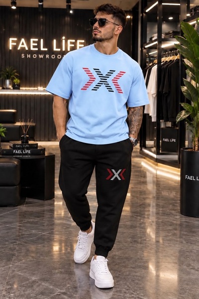 FAEL LİFE New Season Trend Unisex T-Shirt and Sweatpants Set with Arrow X Print