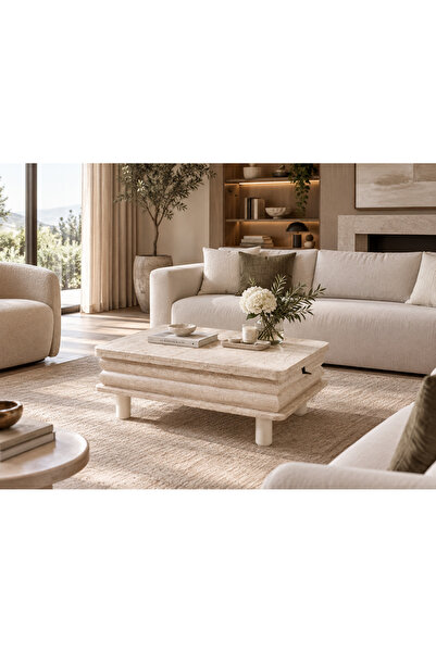 Lisso Home Eleganza Sihirli Orta Sehpa Açılır Mekanizmalı Full Traverten 90x6...
