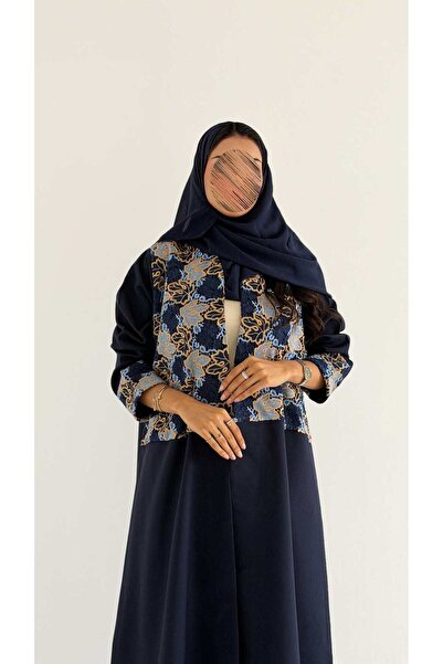 AYA MWT1383 عباية كريب بتدخيلة وردات