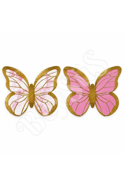 BeySüS Ornament pentru baloane cu fluturi, cu detalii din aur alb roz, pachet de 42