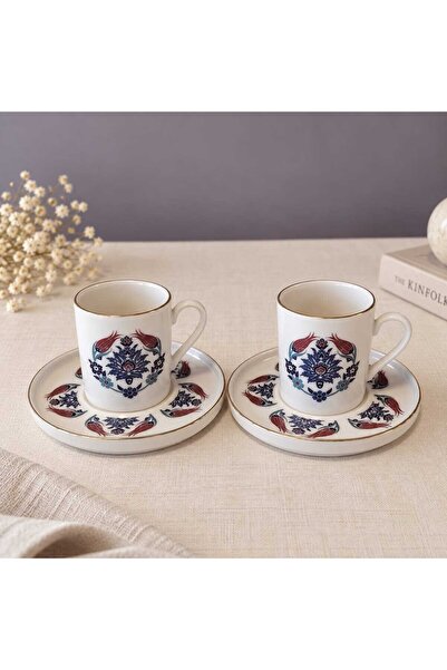 tabakevi Tabak Evi Porcelain Lalezar Gold Gilded Coffee Cup Set 80Cc 4 Pieces...
