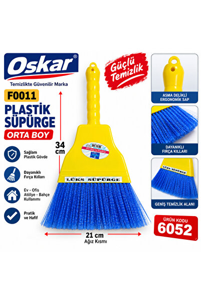 Oskar Üçpınar F0011 Plastic Broom Medium Size Length: 34 cm Mouth Part: 21 cm...