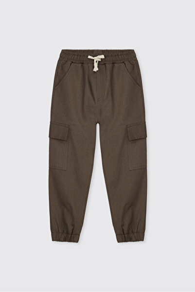 Panço Boy's Brown Trousers with Elastic Waist and Cuffs