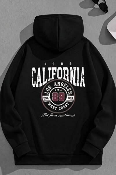 K KOZZ STYLE Unisex 3 Thread Cotton Black Calif89 Loose Fit Sweatshirt Hoodie