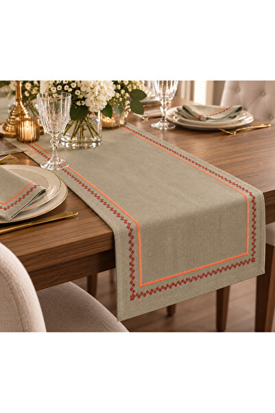 Zeren Home Nakışlı Piko Taş Renk Runner 40x160 cm – Keten Görünümlü Şık Dekor...