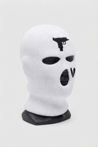 Belifanti Collection Knitted Unisex Broken Heart Embroidered Balaclava White