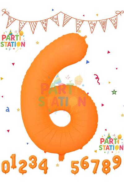 Parti Station بالون من الفويل باللون البرتقالي النيون بستة أرقام لعمر 6 سنوات...