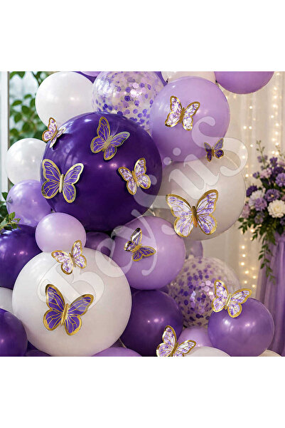 BeySüS Purple White Gold Detailed Butterfly Balloon Ornament 42-Pack