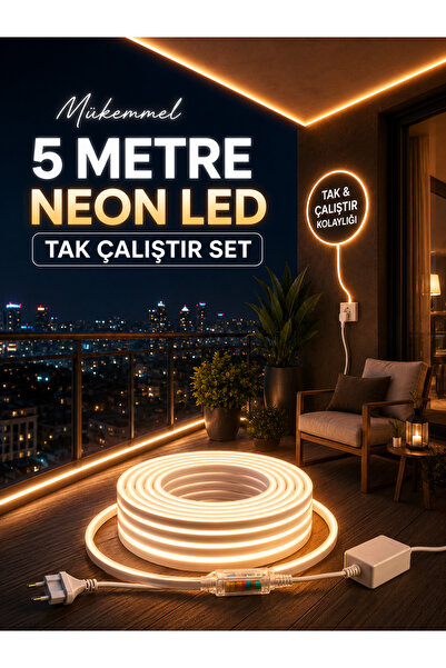 Noas Led NOAS YL42-0002 Neon LED 3200K Gün Işığı 220V 5 Metre Kablolu Fişli T...