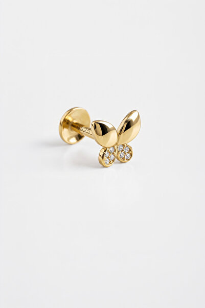 So CHIC... Minik Kelebek 18 Ayar Sarı Altın Kaplama Gümüş Flat-Lobe Piercing