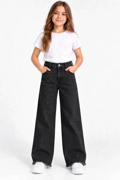 NAWİ 27509-26 Pantaloni din denim pentru fete, cu picior larg, croială lejeră...