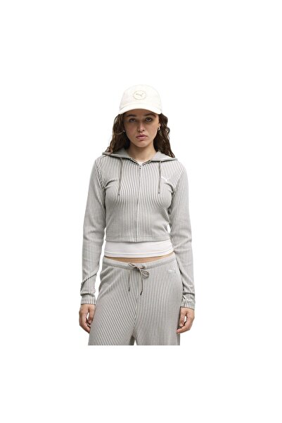 Puma 636669-81 Ess Ribbed Hoodie Women's Jacket Gray