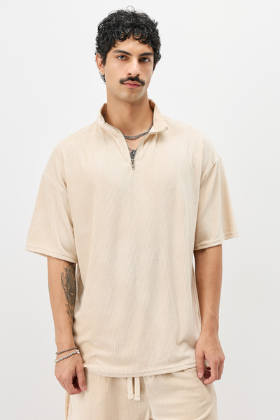 S13 Store Yarım Fermuarlı Oversize Fitilli Tişört