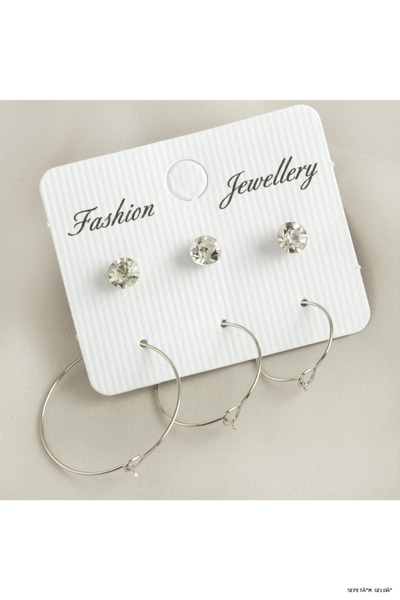 ZERO LAND Spt-Gld 6 Pieces Wire Stone Hoop Earrings 1,5-2-2,5 cm (171038) Sil...