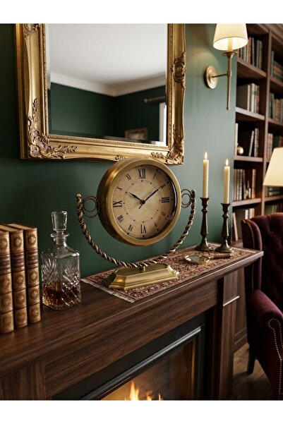 mysecrethome Eskitme Gold Metal Masa Saati – Nostaljik Halat Detaylı Dekorati...