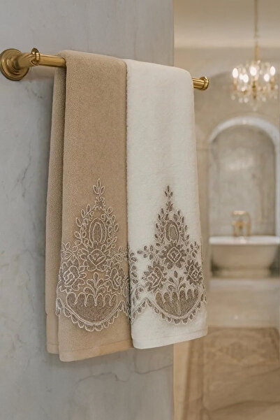iselahome Cerina Velvet Towel Cream & Cappicuno Σετ πετσετών-Σετ πετσετών χερ...