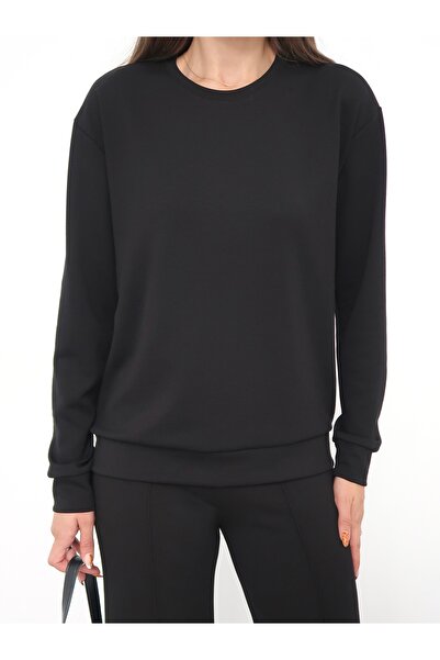OLİZZA Kadın Siyah Sweat Trend Modal Kumaş Oversize Basic Günlük Bisiklet Yak...