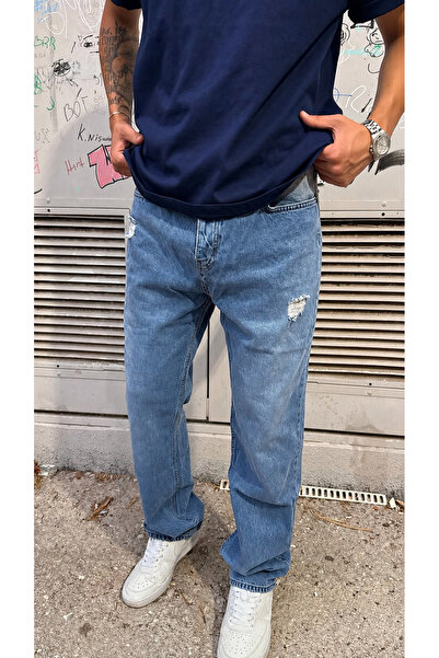 BAGGY YIRTIK DETAYLI KOT PANTOLON