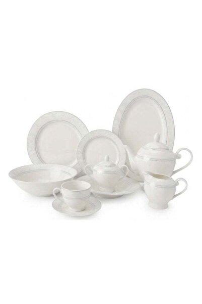 Dove 47-Piece Porcelain Dinner Set White with Elegant Silver Rim