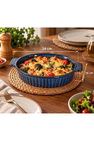 SUUFLEHMWR Kulplu Oval Stoneware Fırın Kabı 24 Cm | Porselen Servis Kabı Reak...