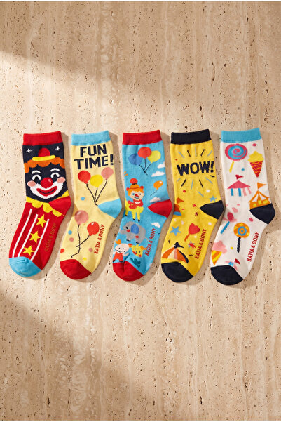 Katia&Bony Children's 5-Pack Carnaval Themed Cotton Multi-Colored Socks