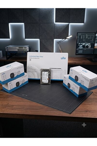 Uniview عرض الأمان المتكامل: باكيدج 4 كاميرات مراقبة يونى فيو 8MP بدقة 4K + ج...