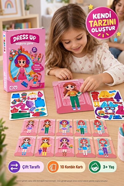 TOYFEST Manyetik Kıyafet Giydirme Oyunu Kız Çocuk Çift Taraflı 10 Kartlı Eğit...
