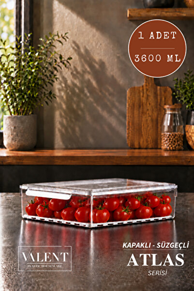 VALENT Atlas Tekli 3600ML Süzgeçli Kapaklı Saklama Kabı Buzdolabı Düzenleyici...