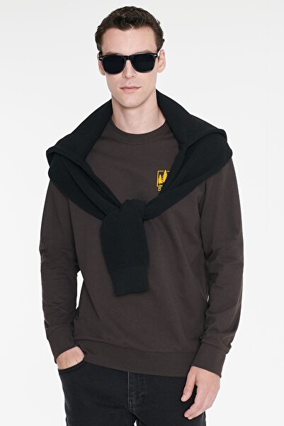 AC&Co / Altınyıldız Classics Erkek Kahverengi Pamuklu Standart Fit Normal Kesim Bisiklet Yaka Sweatshirt
