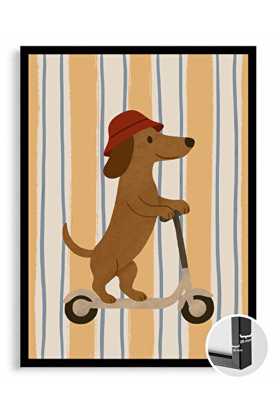 For Space On Ahşap Çerçeveli Tekli Tablo Çocuk Odası Köpek Scooter Kullanıyor...