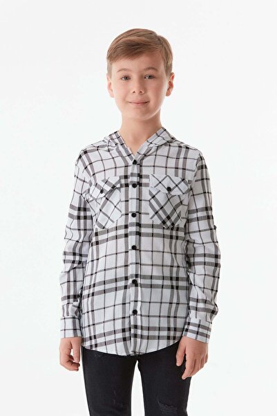 Fulla Moda Plaid Patterned Hooded Boy's Shirt