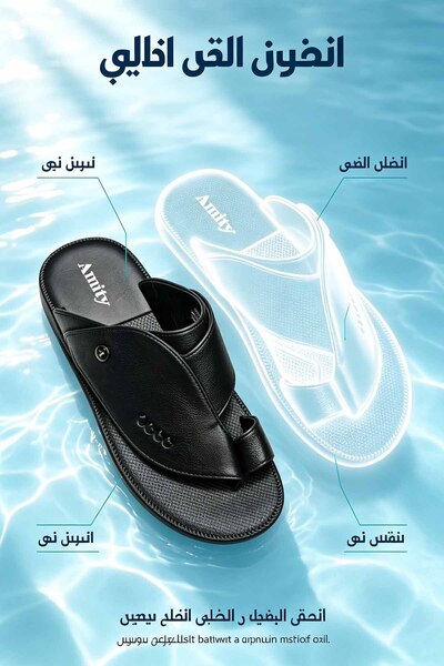 SaudEva Foot Fashion Men Open Toe Leather Slides Shock‑Absorbing Cushioned Fo...