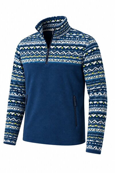 GHASSY CO . Erkek Etnik Desenli 1/4 Zip Yarım Fermuarlı Cepli Polar Outdoor G...