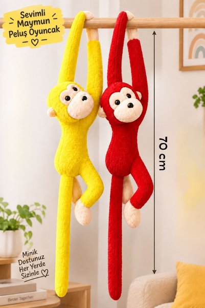 STORE24 Fan Yellow Red Double Long-Legged Hands Clinging Monkey Plush Toy Gift for Lover Couple Monkey