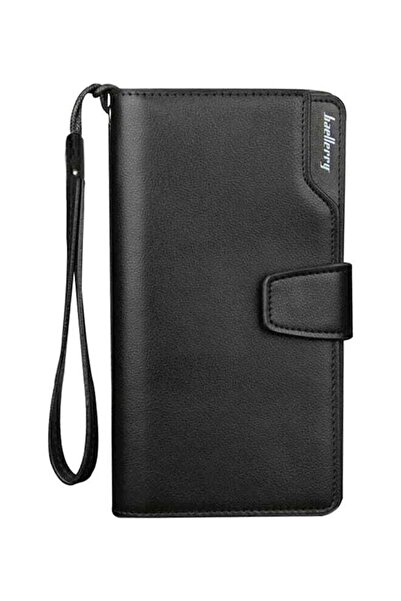 OUTAD Flap Closure Leather Wallet Black