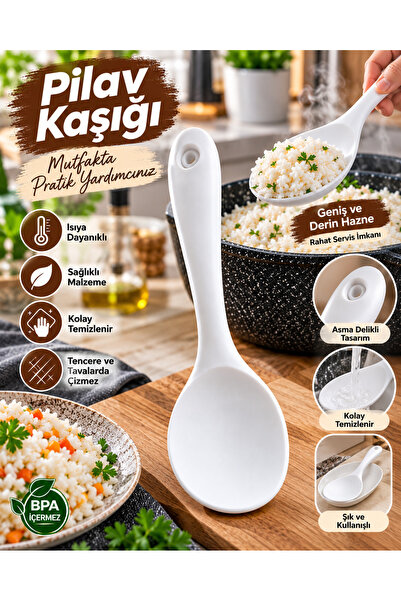Single 22 Cm Pilav Kaşığı Ultra Sert Uçlu Isıya Dayanıklı Yanmaz Yapışmaz Pilav Kaşığı