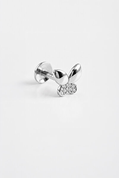 So CHIC... Minik Kelebek 18 Ayar Beyaz Altın Kaplama Gümüş Flat-Lobe Piercing