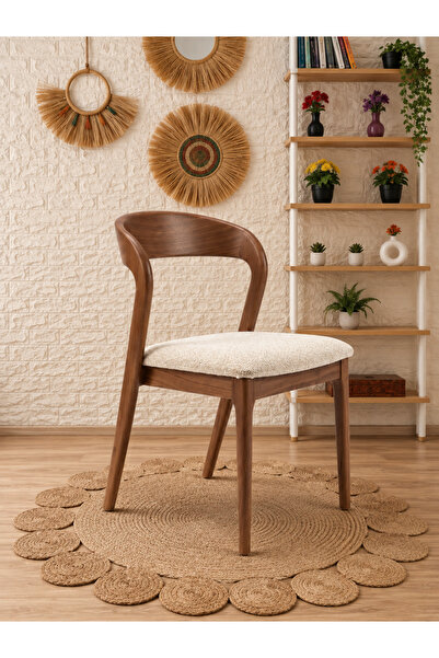 silla Yılan Sandalye Teddy Krem Kumaş Ceviz Ahşap Sandalye