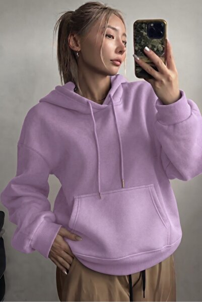 CAST COLLECTİON Hanorac cu glugă pentru femei, liliac, cu 3 fire de ață