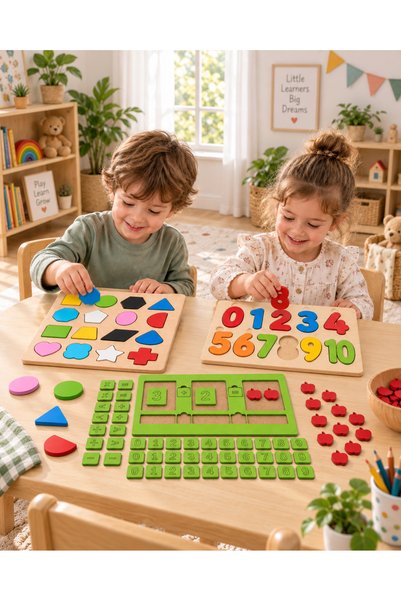 OYART&DESIGN 3’lü Ahşap Eğitici Matematik Seti Sayılar, Toplama Çıkarma ve Re...