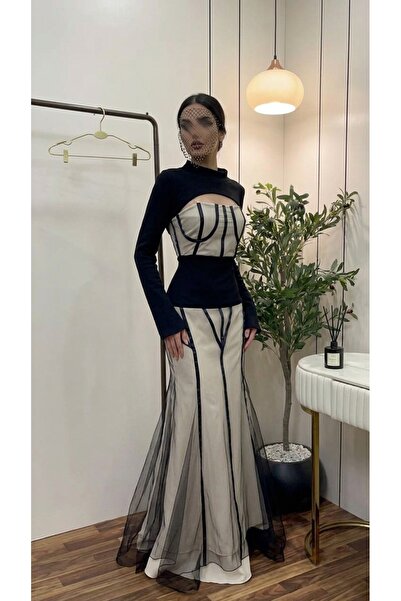 kadina فستان سهرة أنيق بتصميم عصري مزين بطبقات التل وشريط الكورسيه