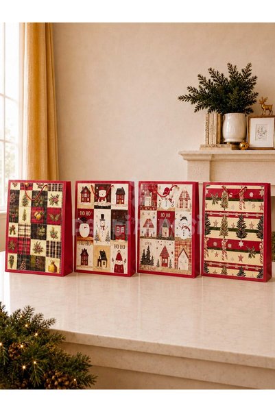 Parti Adresi Yılbaşı Temalı Karton Hediye Çantası – Alışveriş Çantası 30x40x12 cm 12'li