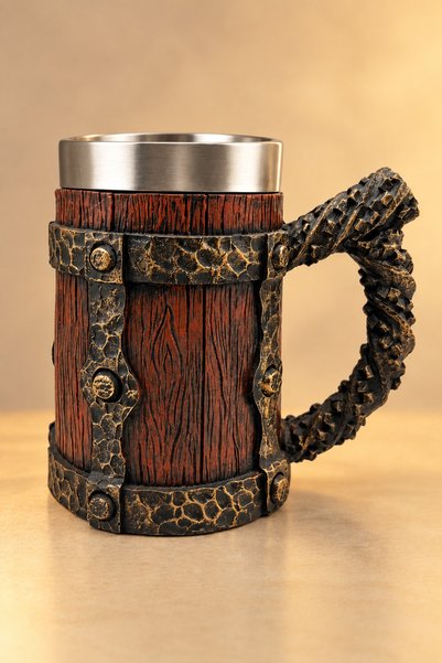 MINDA Fıçı Bira Bardağı | Retro Varil Tema Bira Kupası 600 ml