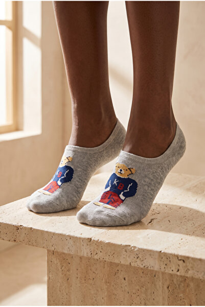 Katia&Bony Unisex Teddy Patterned Sneaker Invisible Socks Gray