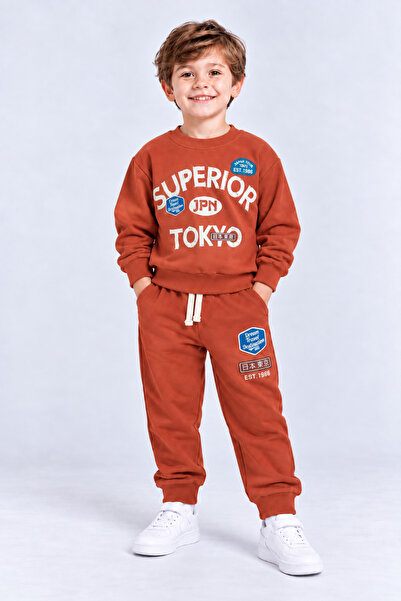 AHENGİM Boy's Superior Tokyo Printed 2-Piece Tracksuit Set Casual Cotton Bott...