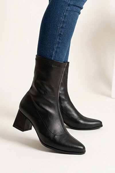 Preshley Γυναικεία Pedra Black Stretch με τακούνι πάχους 6 εκατοστών