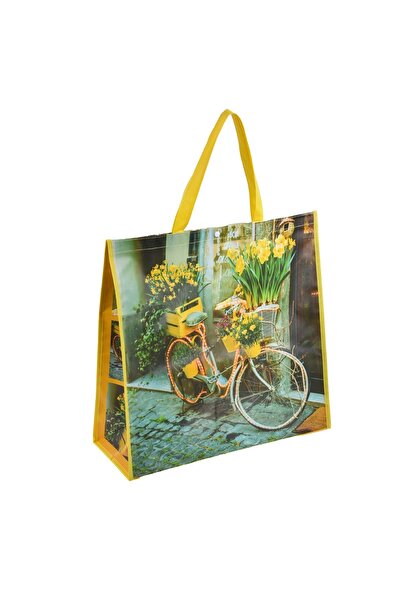 OEM Sacosa Reutilizabila din PP Galbena cu Model Bicicleta & Flori 50x19x50cm